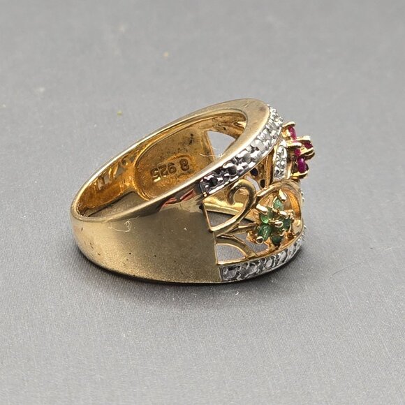 VTG Ross-Simons Vermeil Floral Ring Size 8 Ruby Sapphire Emerald Diamond 5.7g - Picture 7 of 12